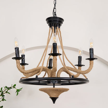 Hemp Rope Industrial Large Wheel Chandelier
