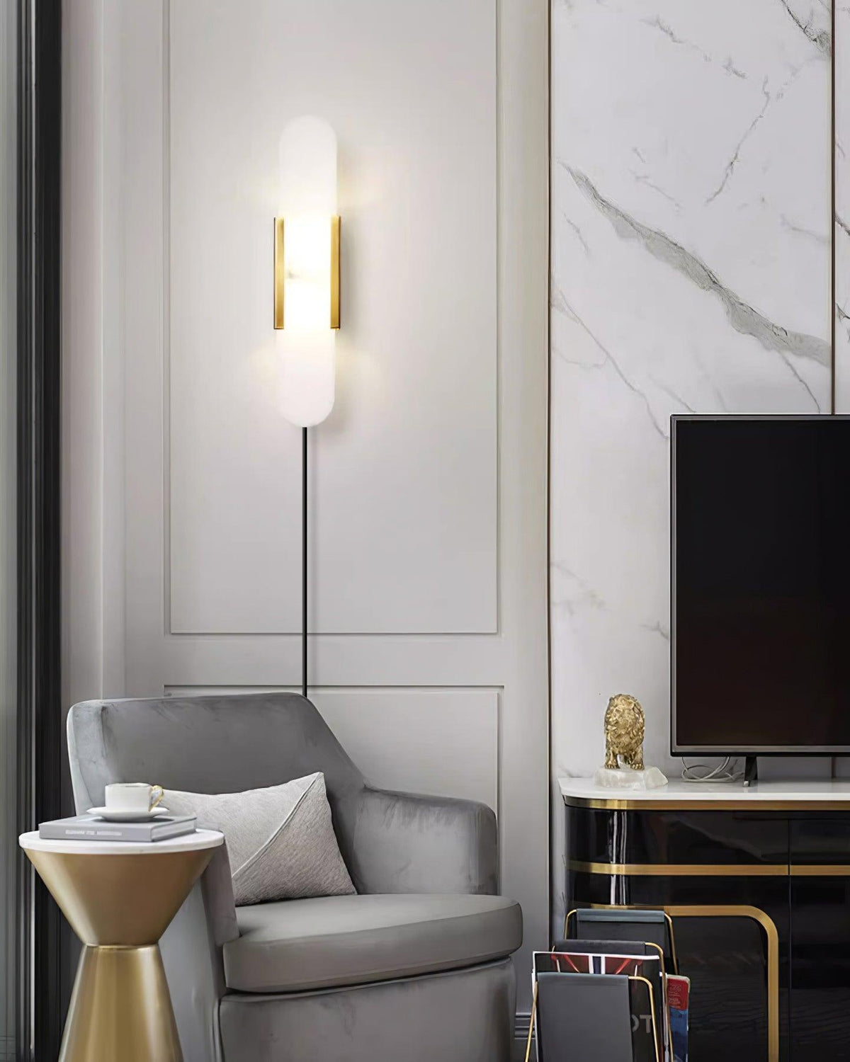 Melange Elongated Alabaster Plug-in Sconce