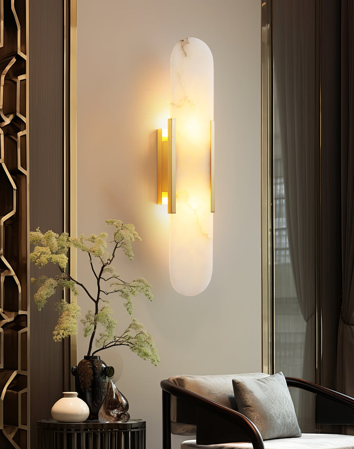 Melange Elongated Alabaster Plug-in Sconce