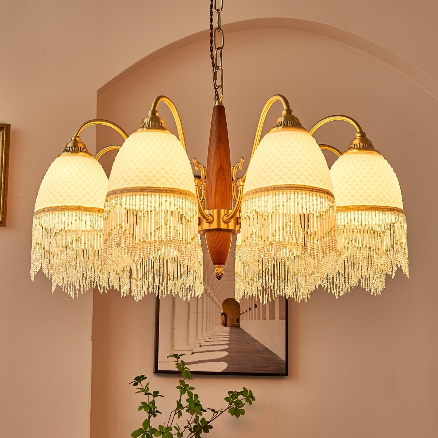 Mesh Tassel Glass Chandelier