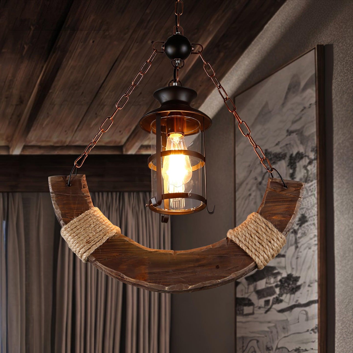 Nautical Industrial Style Wooden Chandelier
