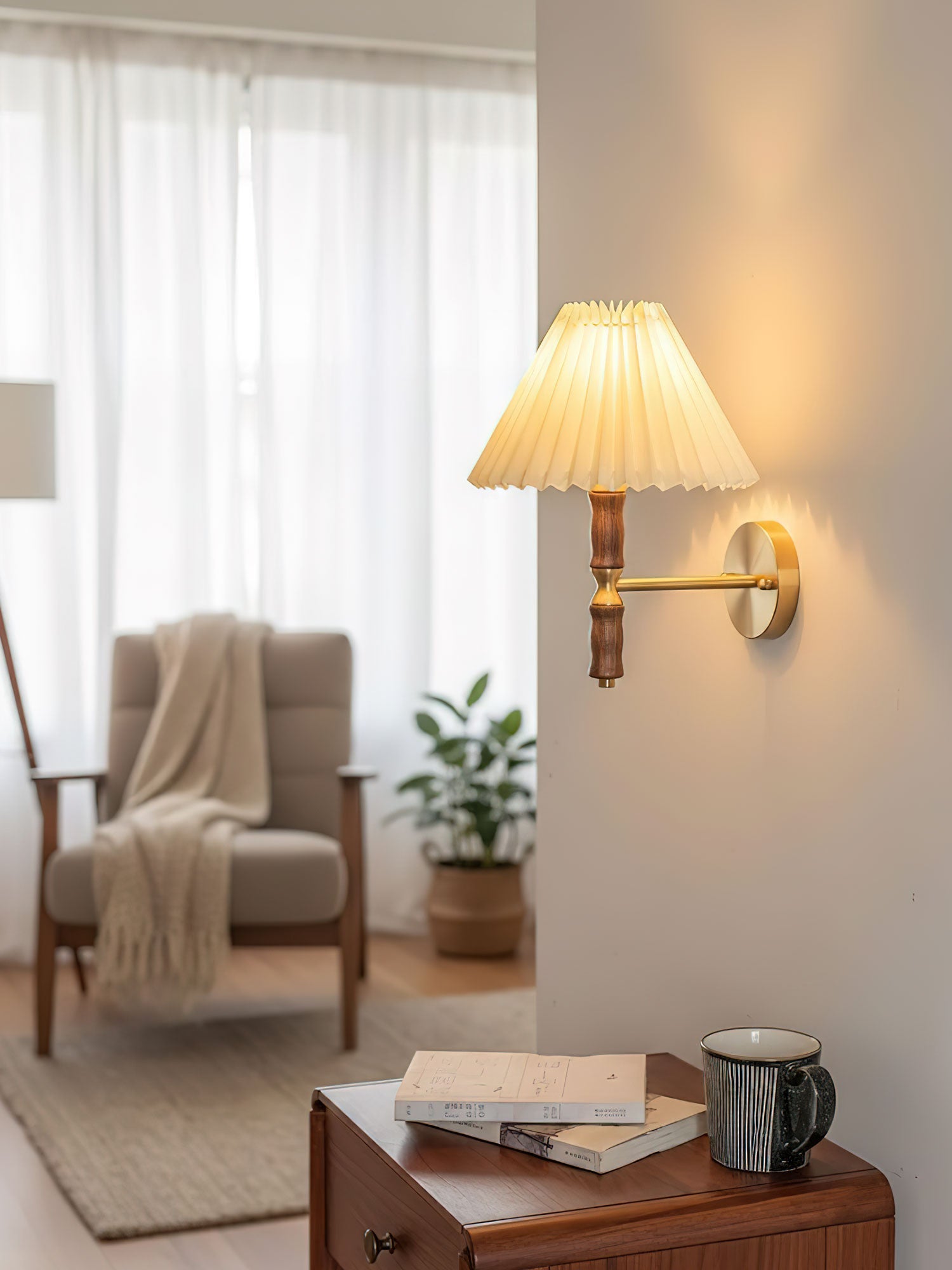 Pleated Walnut Wall Light