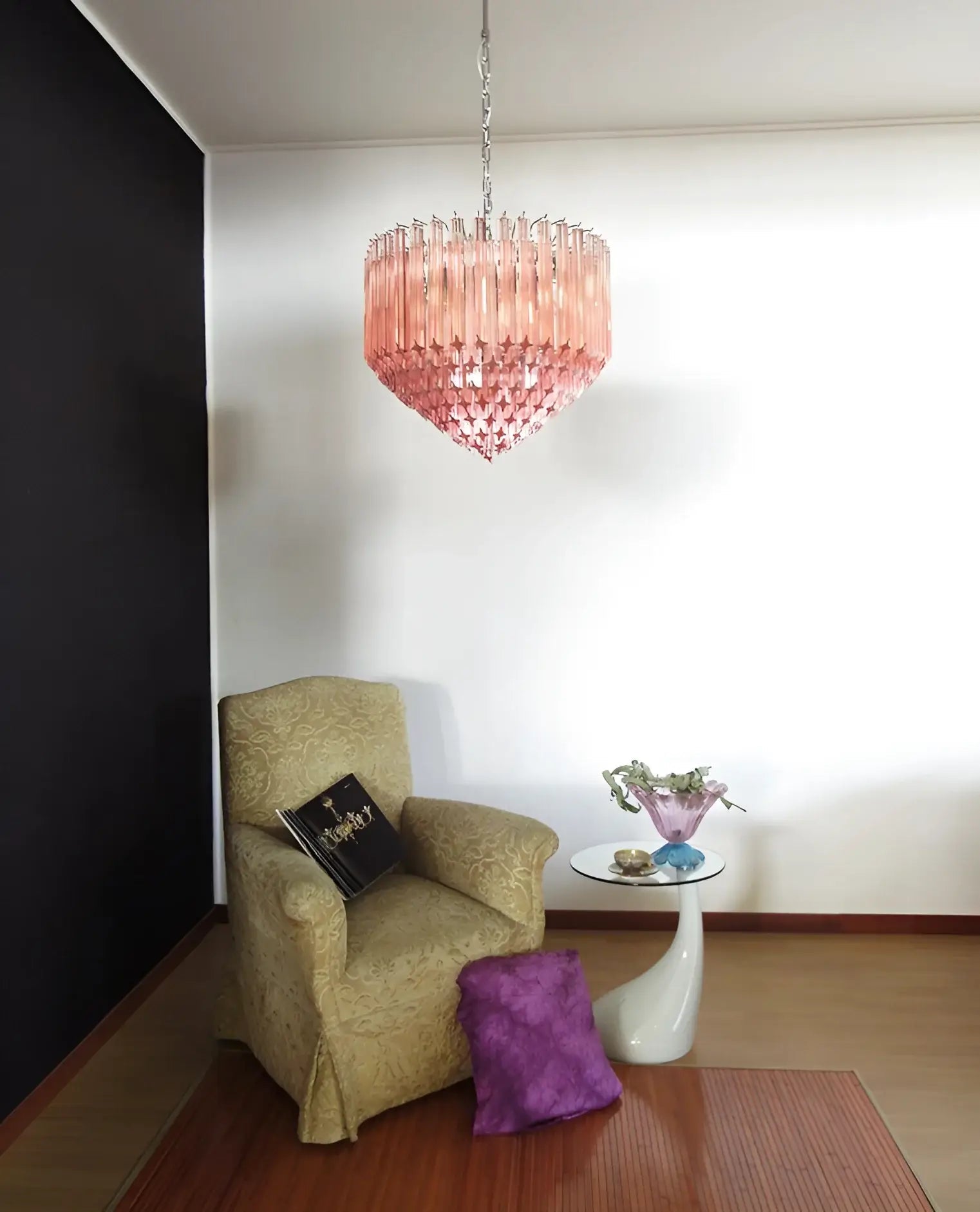 Prism Murano Pink Glass Chandelier