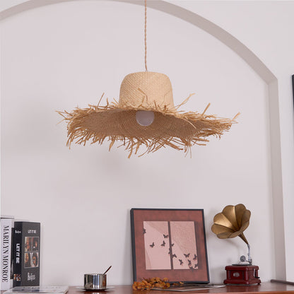 Rattan Straw Hat Pendant Light