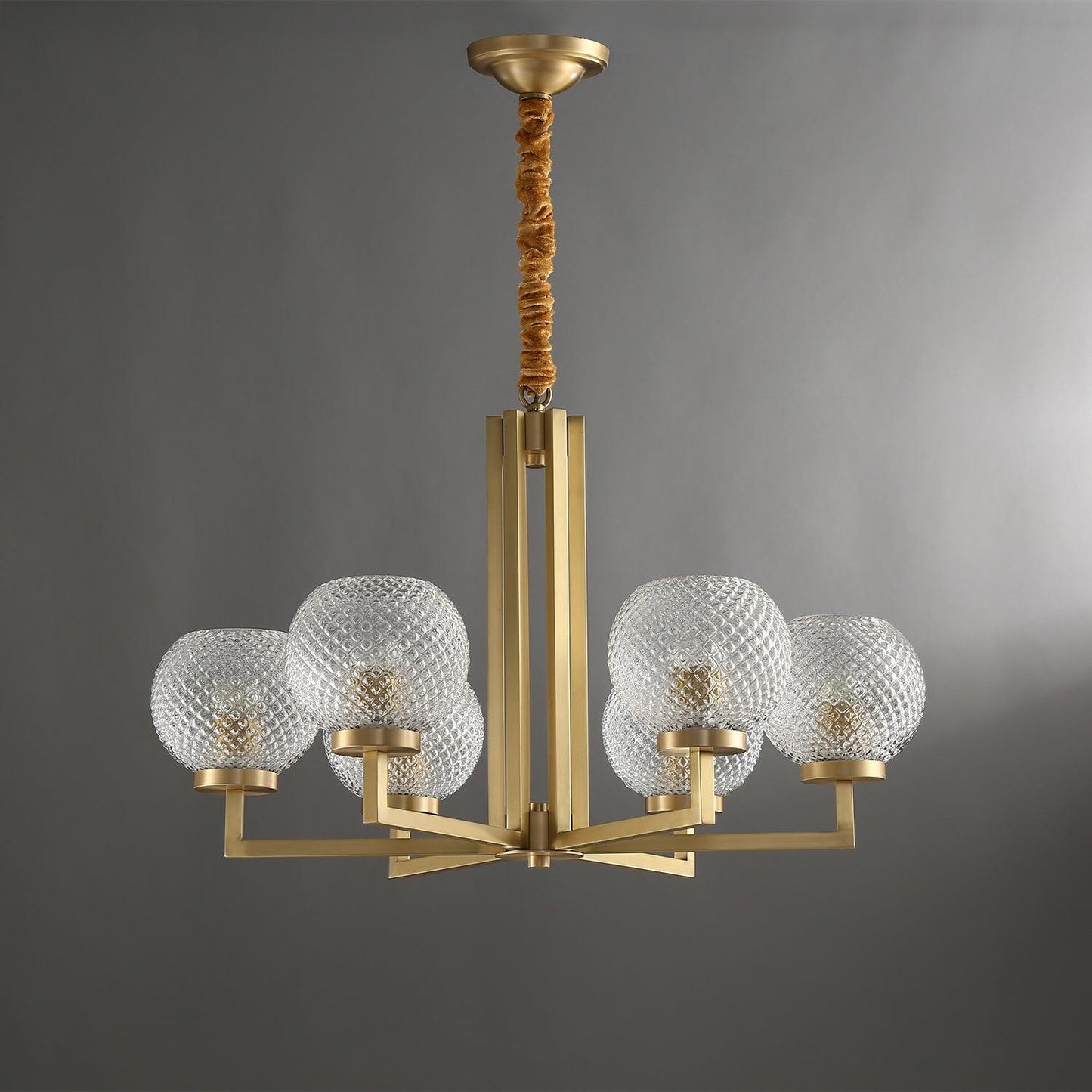 Ribbed Glass Brass Chandelier
