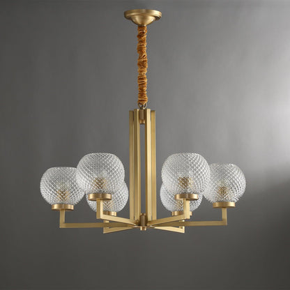 Ribbed Glass Brass Chandelier