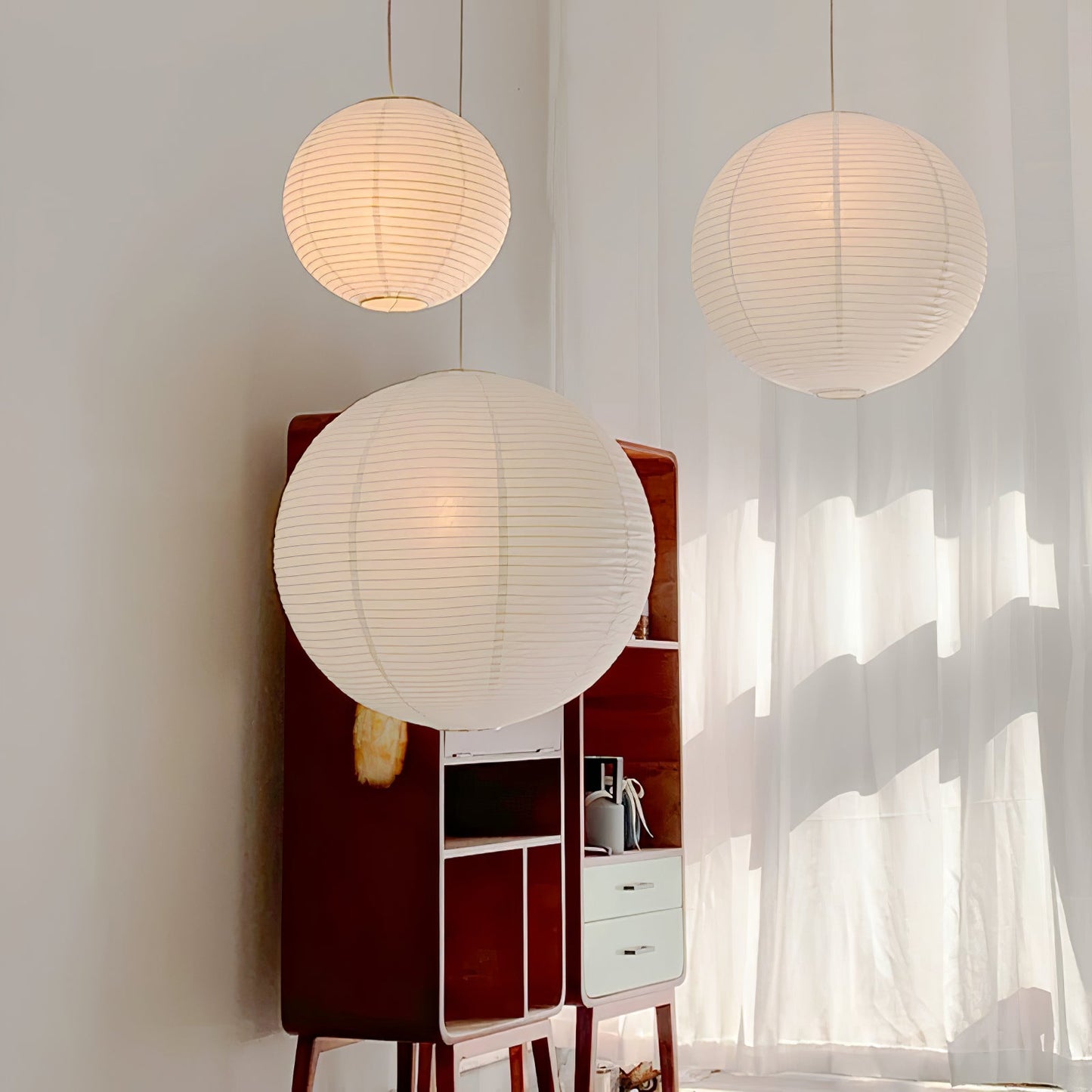 Akari A Round Swag Light (white plug wire)