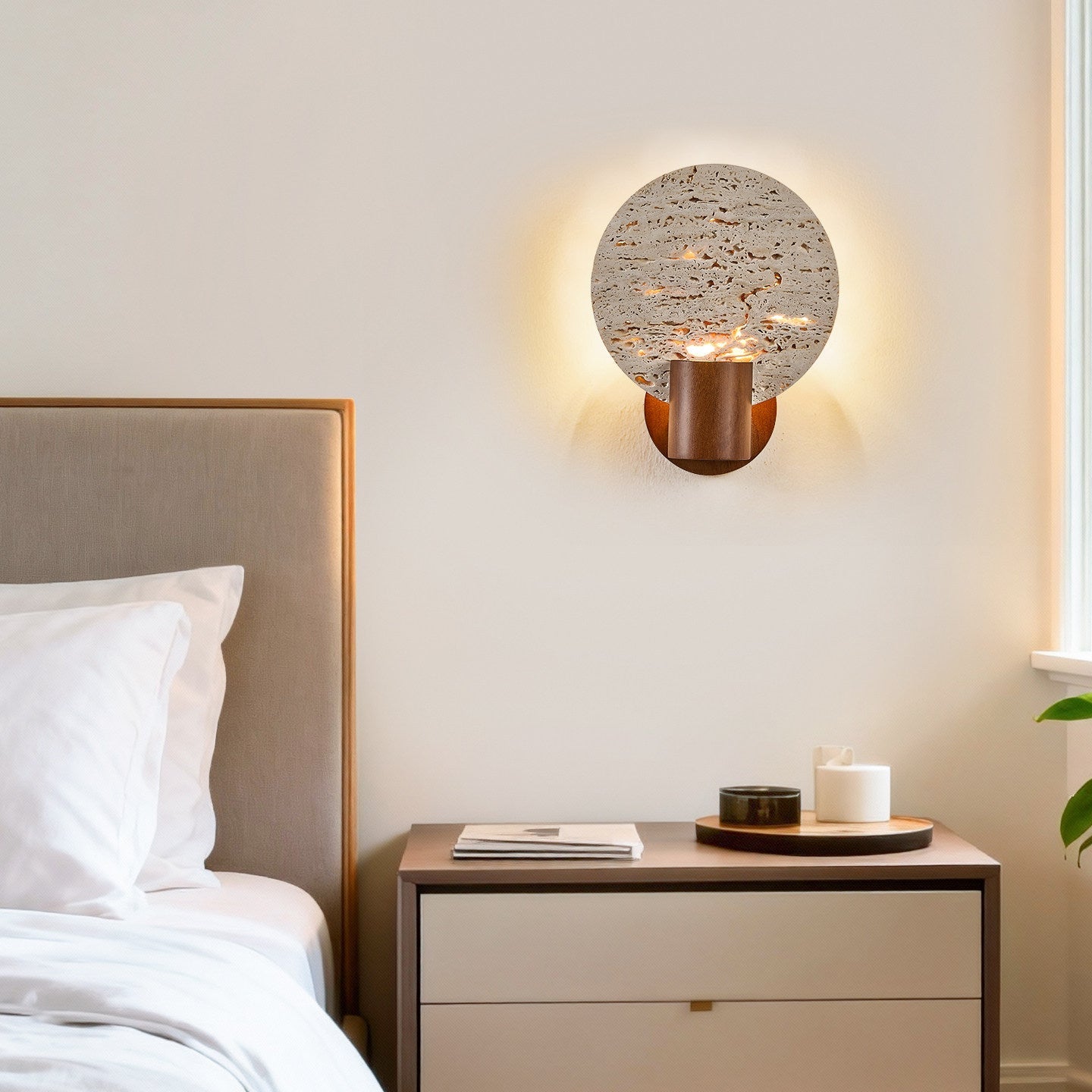 Solis Travertine Round Wall Light