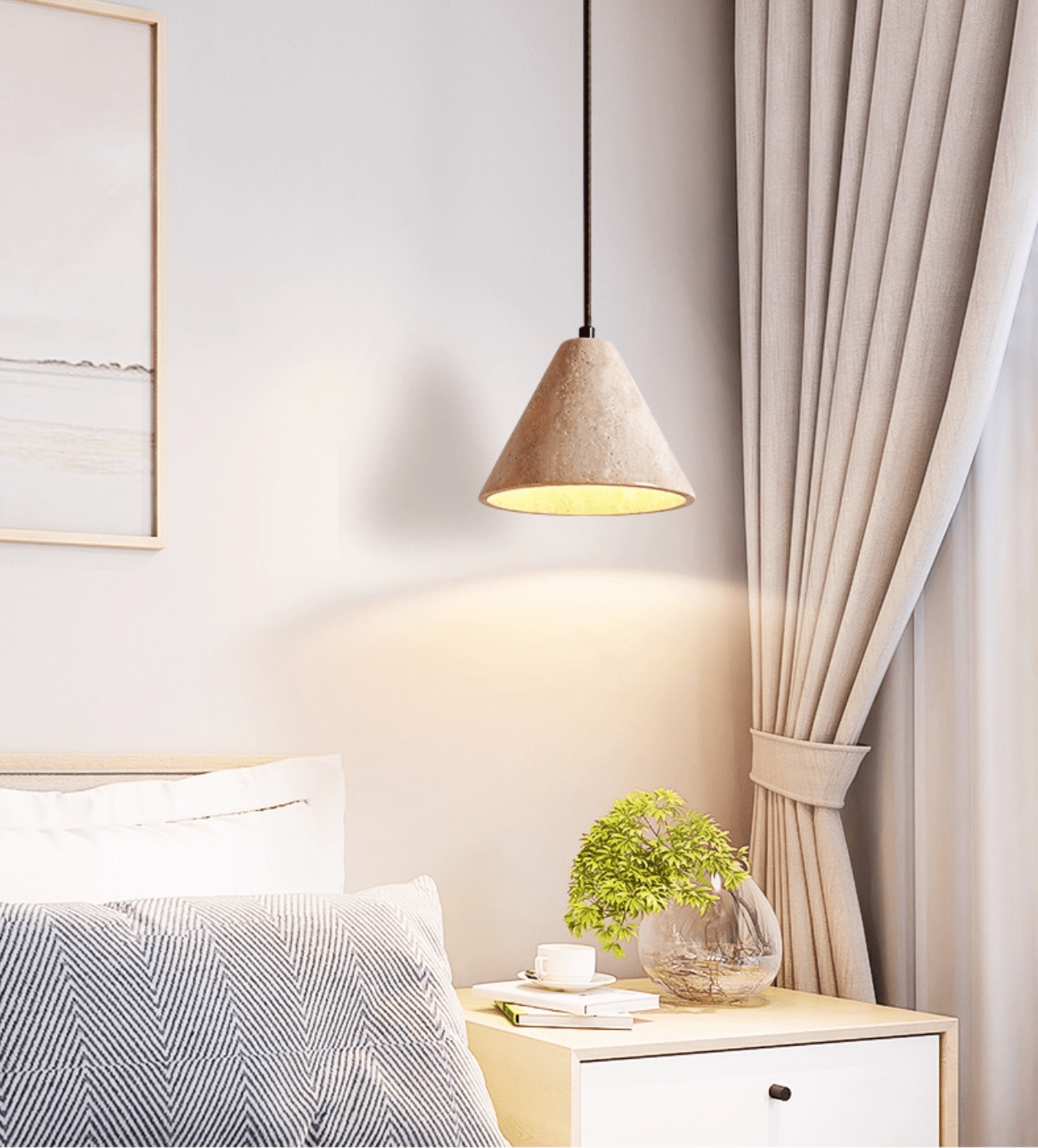 Solis Cone Travertine Pendant Lamp