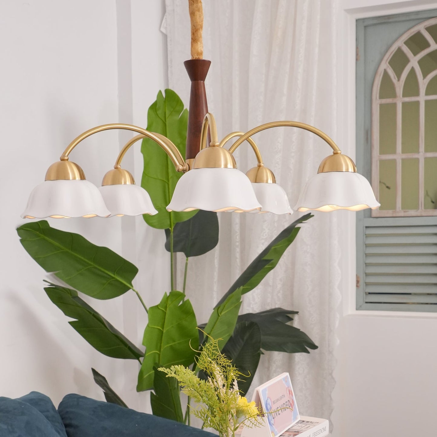Swedish Modern Gold Chandelier