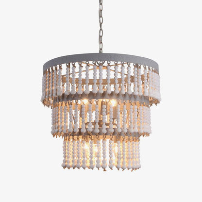 Three Tiered Wood Beaded Chandelier