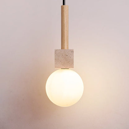 Travertine Cube Globe Pendant Light