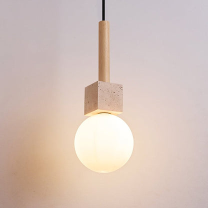 Travertine Cube Globe Pendant Light