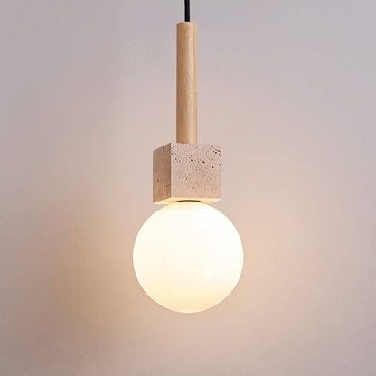 Travertine Cube Globe Pendant Light