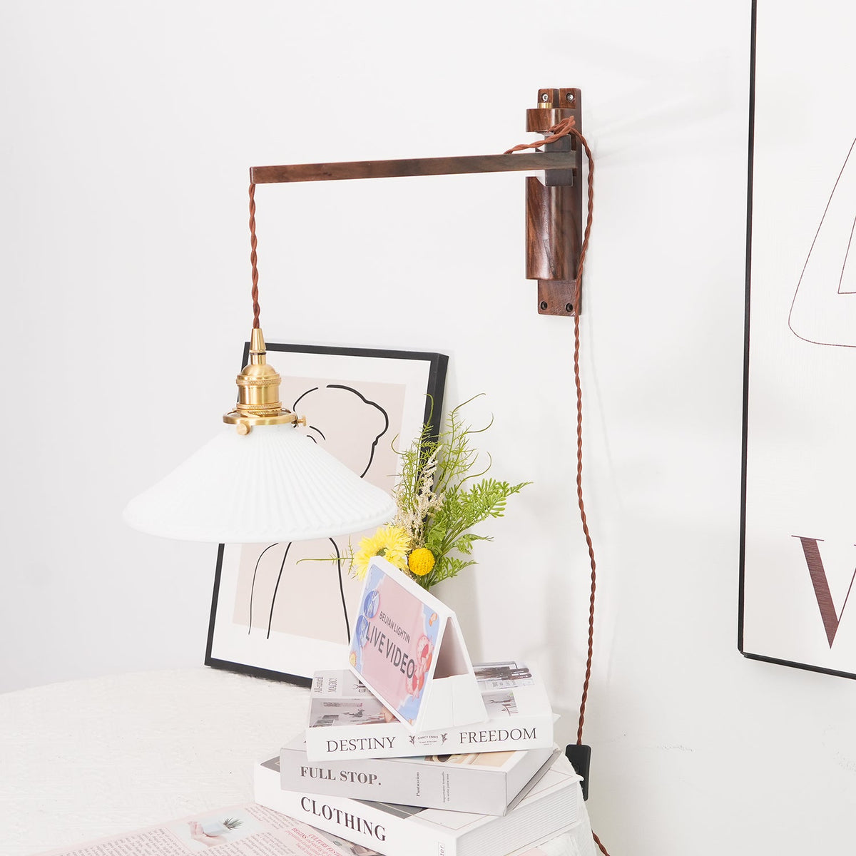 Swing Arm Walnut Wall Light