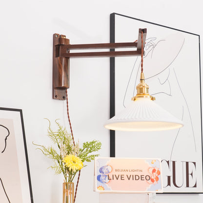 Swing Arm Walnut Wall Light