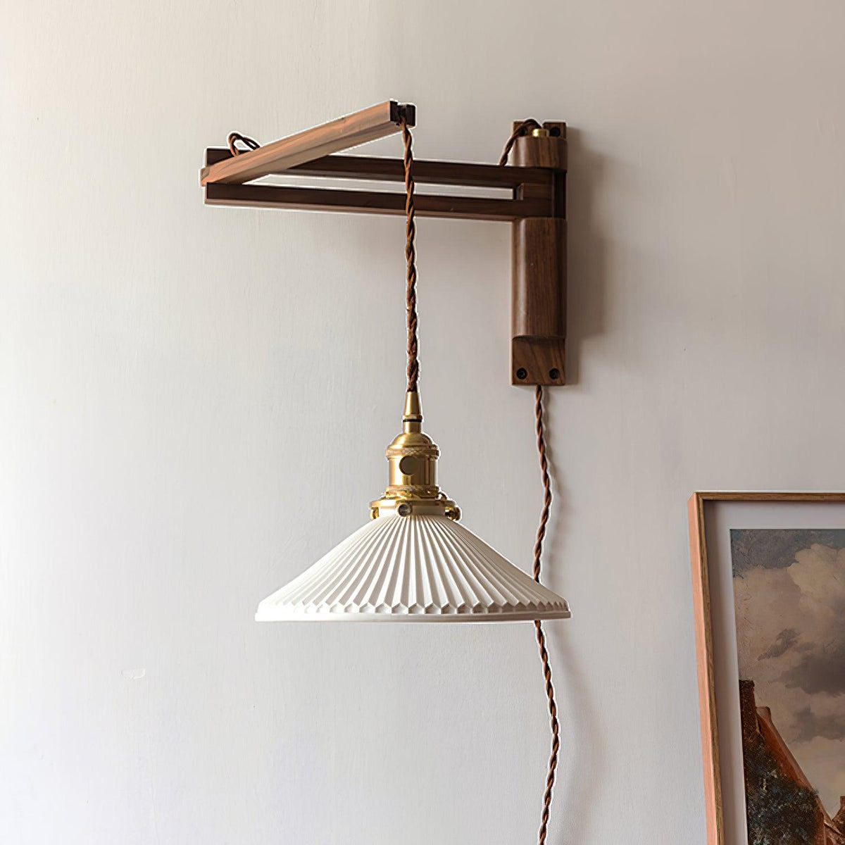 Swing Arm Walnut Wall Light
