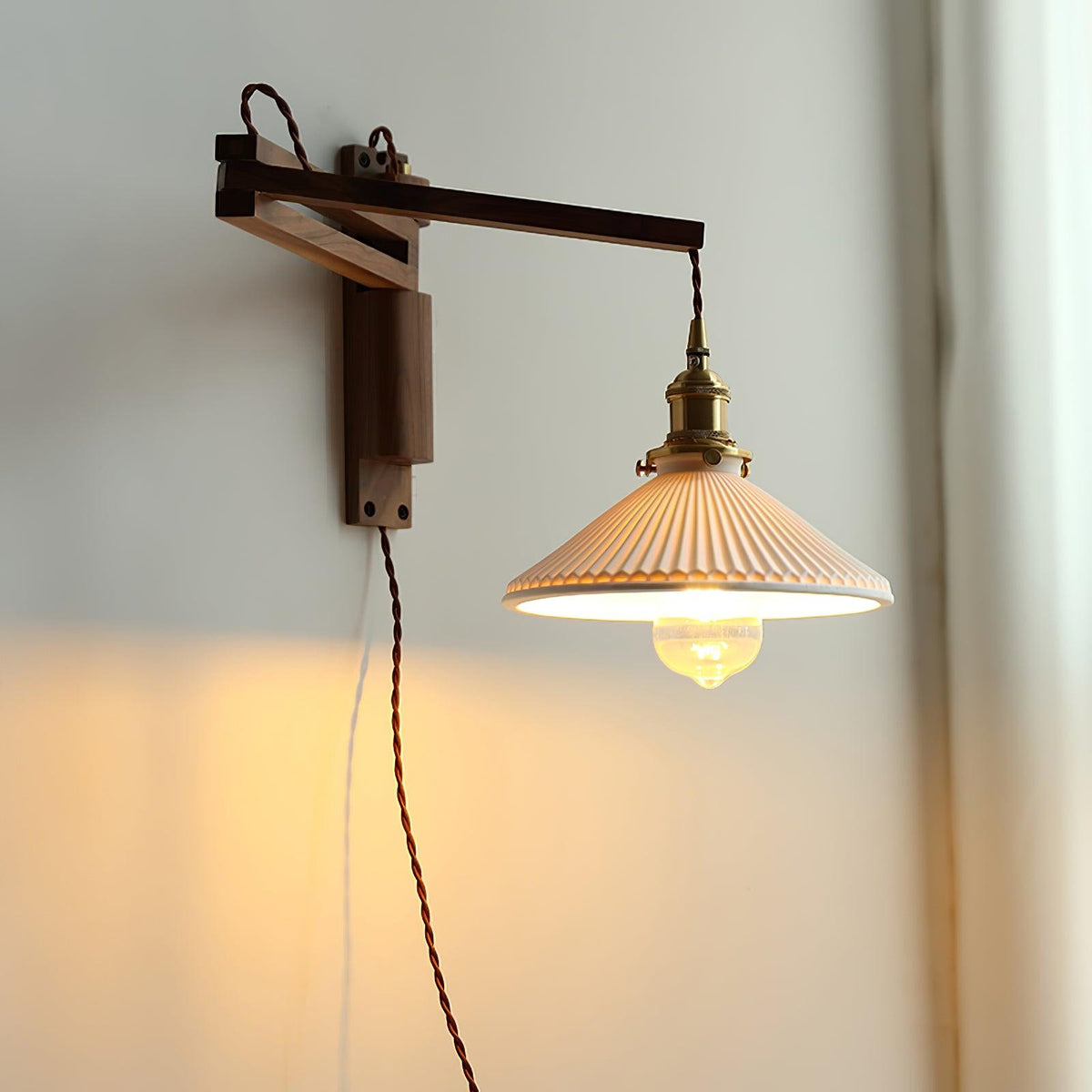 Swing Arm Walnut Wall Light
