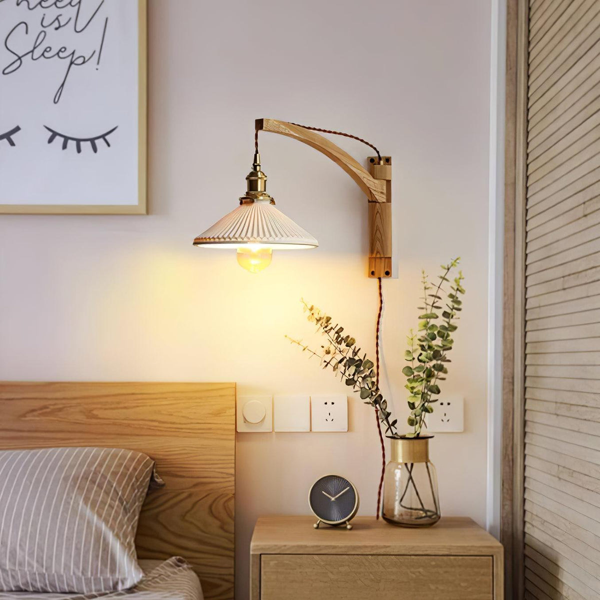 Swing Arm Walnut Wall Light