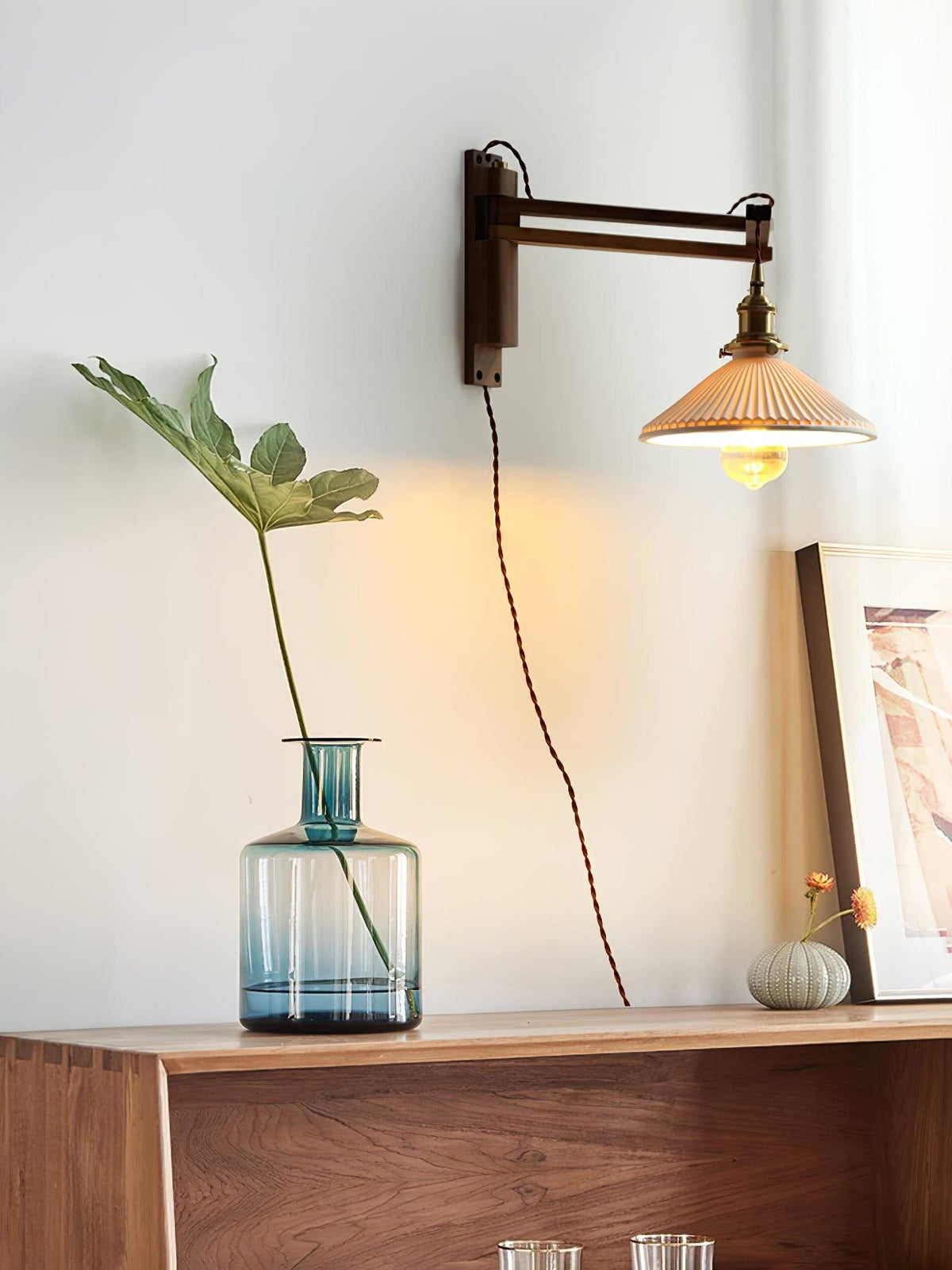 Swing Arm Walnut Wall Light