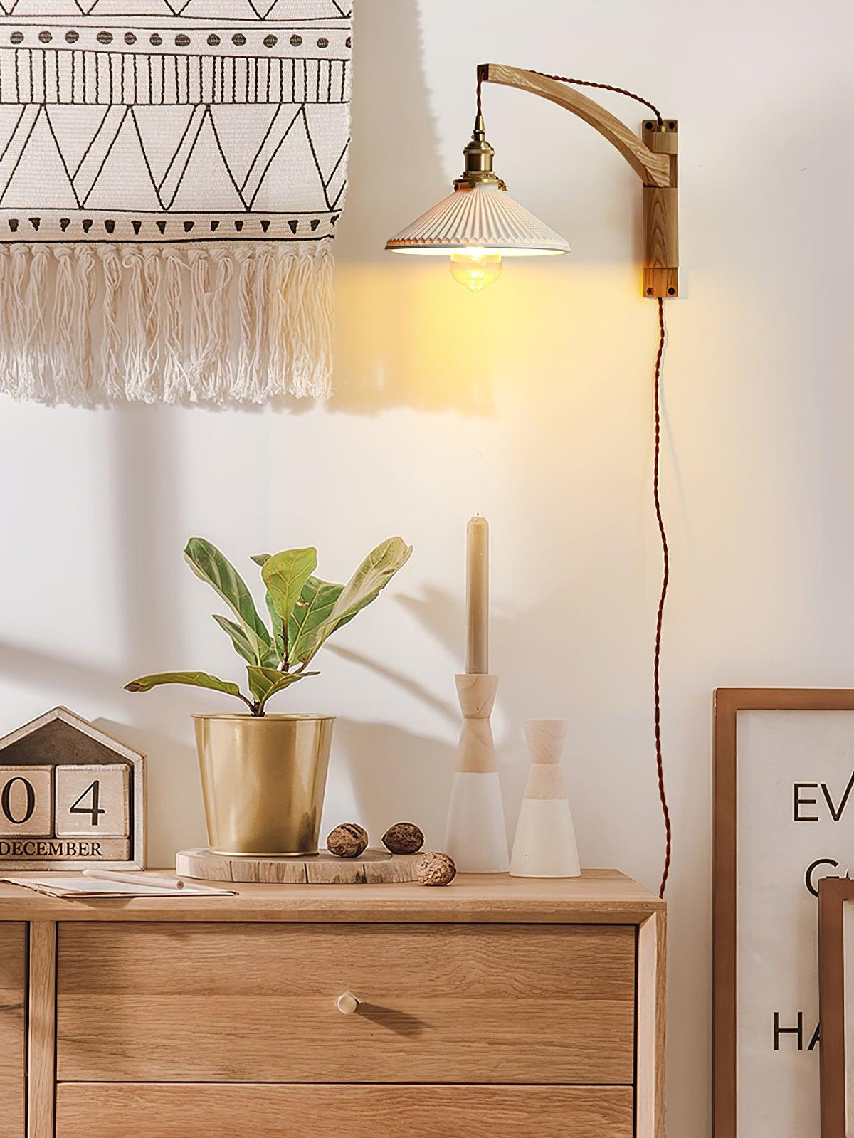Swing Arm Walnut Wall Light