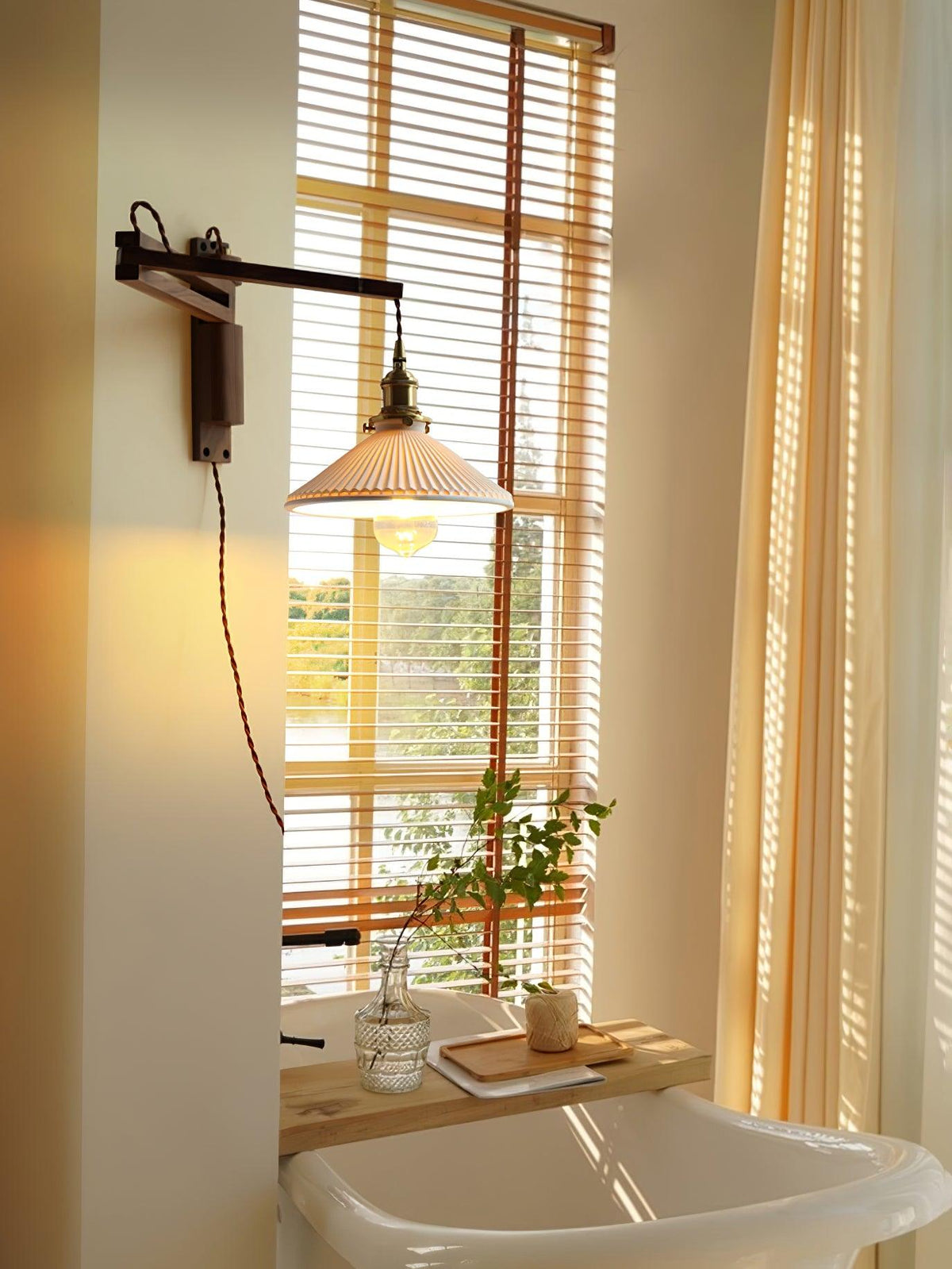 Swing Arm Walnut Wall Light