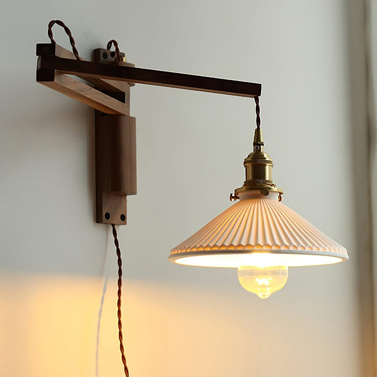 Swing Arm Walnut Wall Light