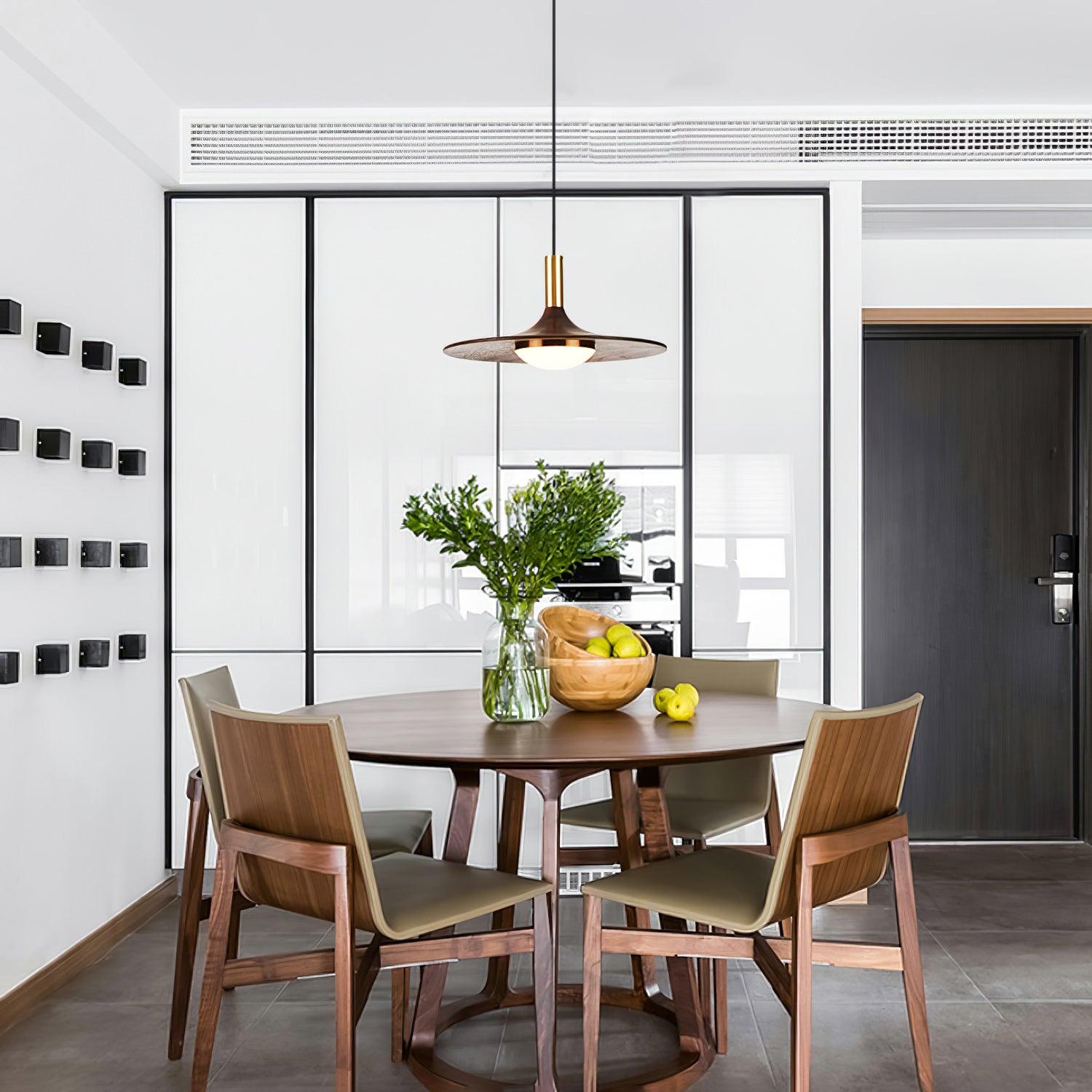 Walnut Wood Dish Pendant Light