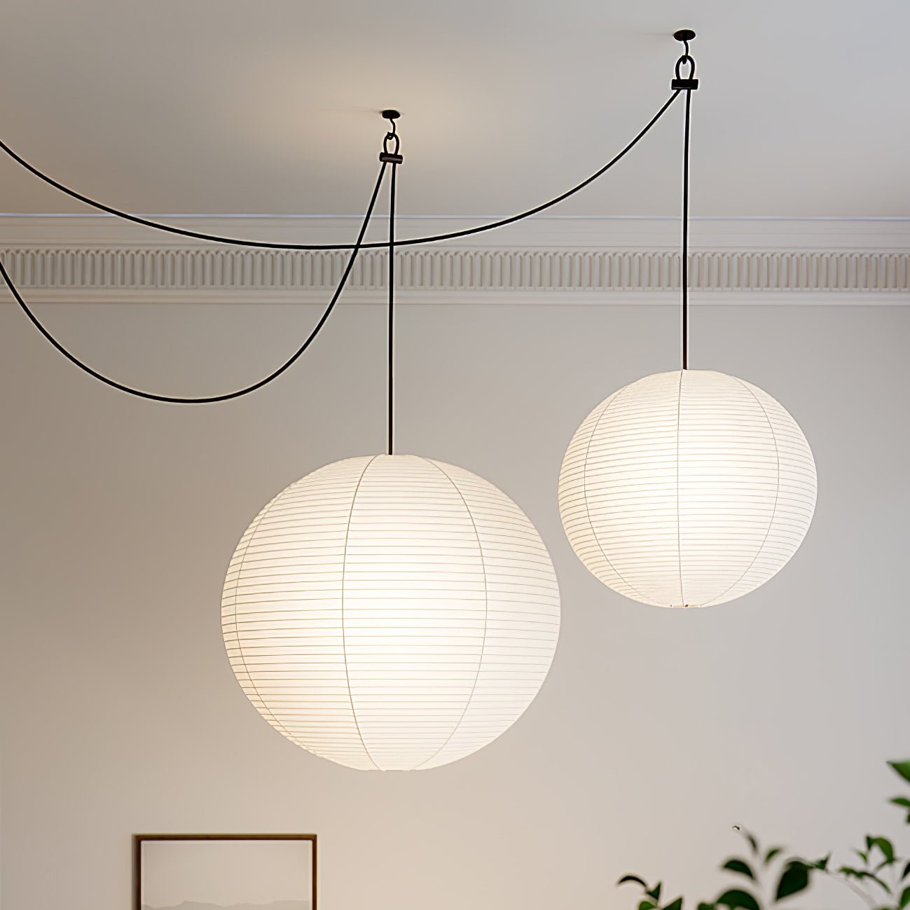 Akari A Round Swag Light (white plug wire)