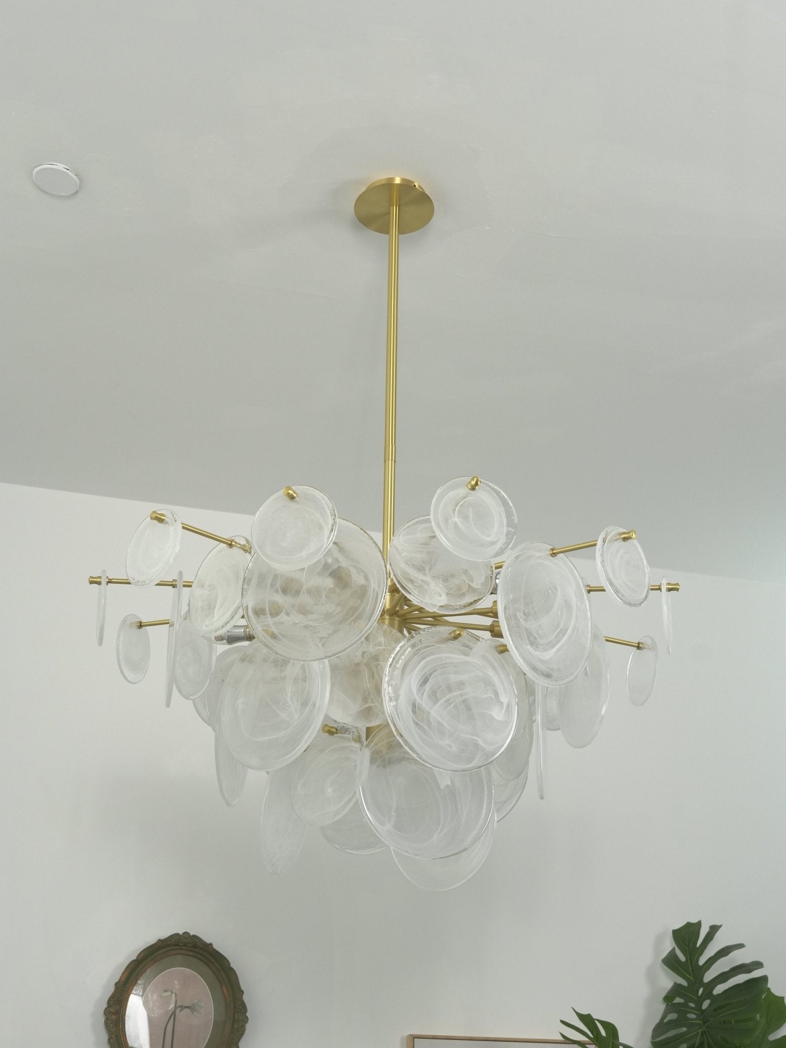 Brass Discs Cascading Chandelier