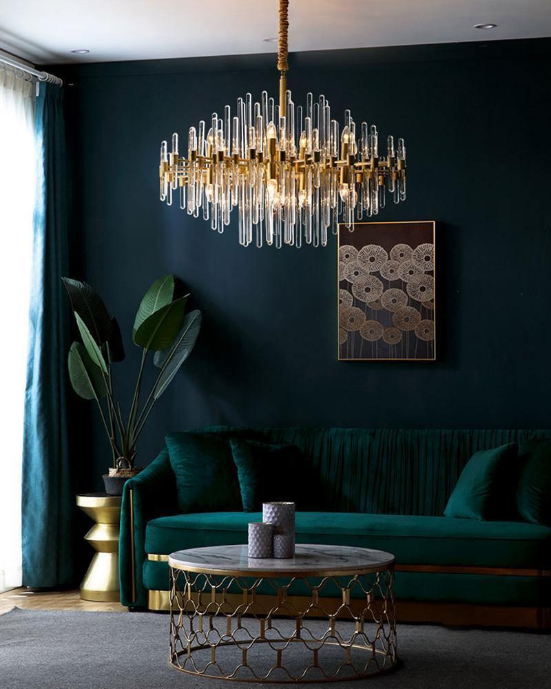 Clear Glass Rods Brass Chandelier