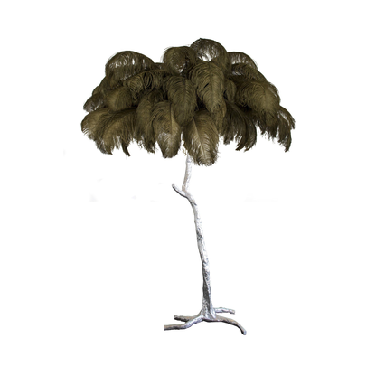 مصباح أرضي من ريش النعام مصنوع من النحاس 