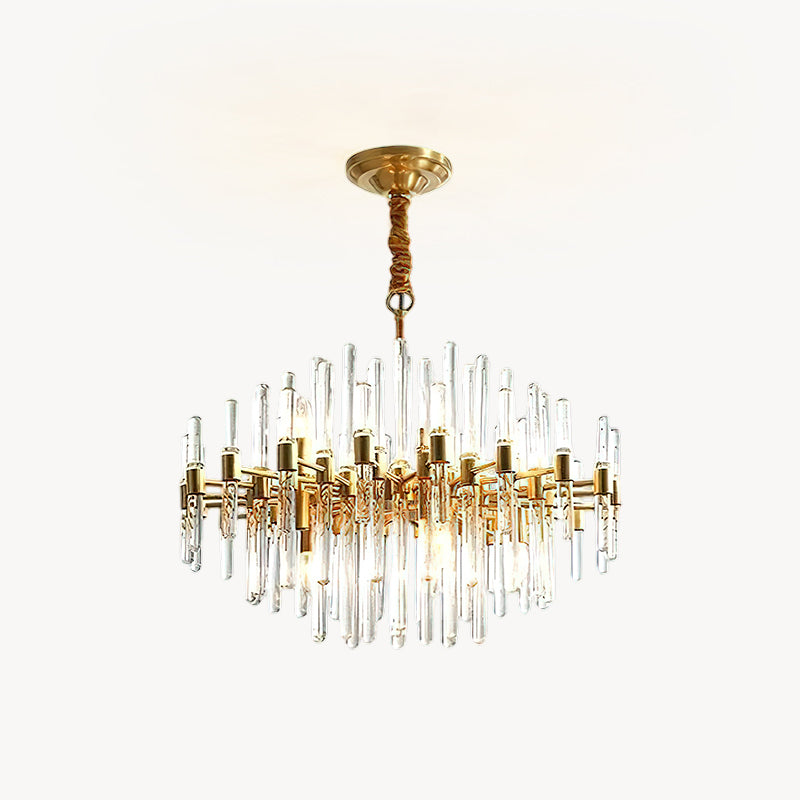 Clear Glass Rods Brass Chandelier