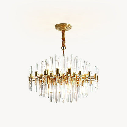 Clear Glass Rods Brass Chandelier