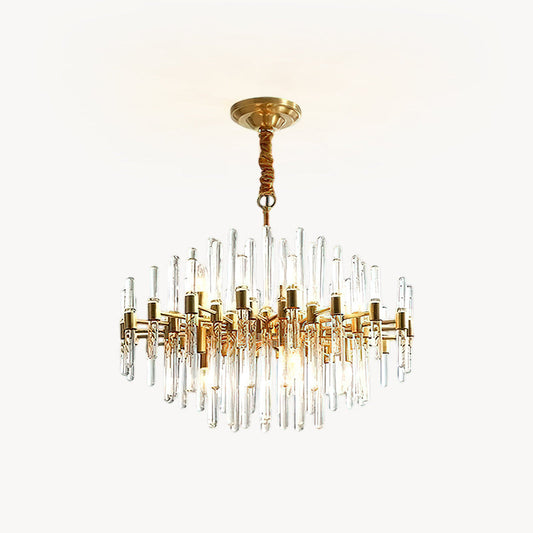 Clear Glass Rods Brass Chandelier