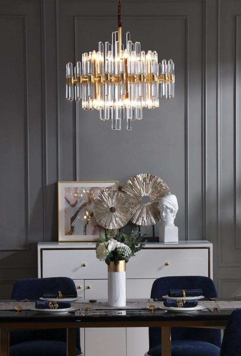 Clear Glass Rods Brass Chandelier