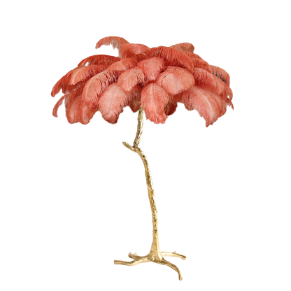 مصباح أرضي من ريش النعام مصنوع من النحاس 