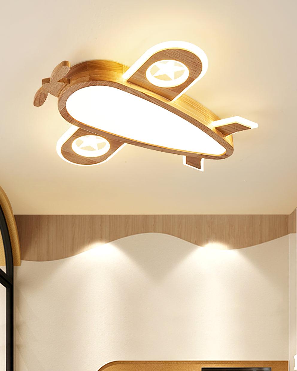 Wood Airplane Ceiling Lamp