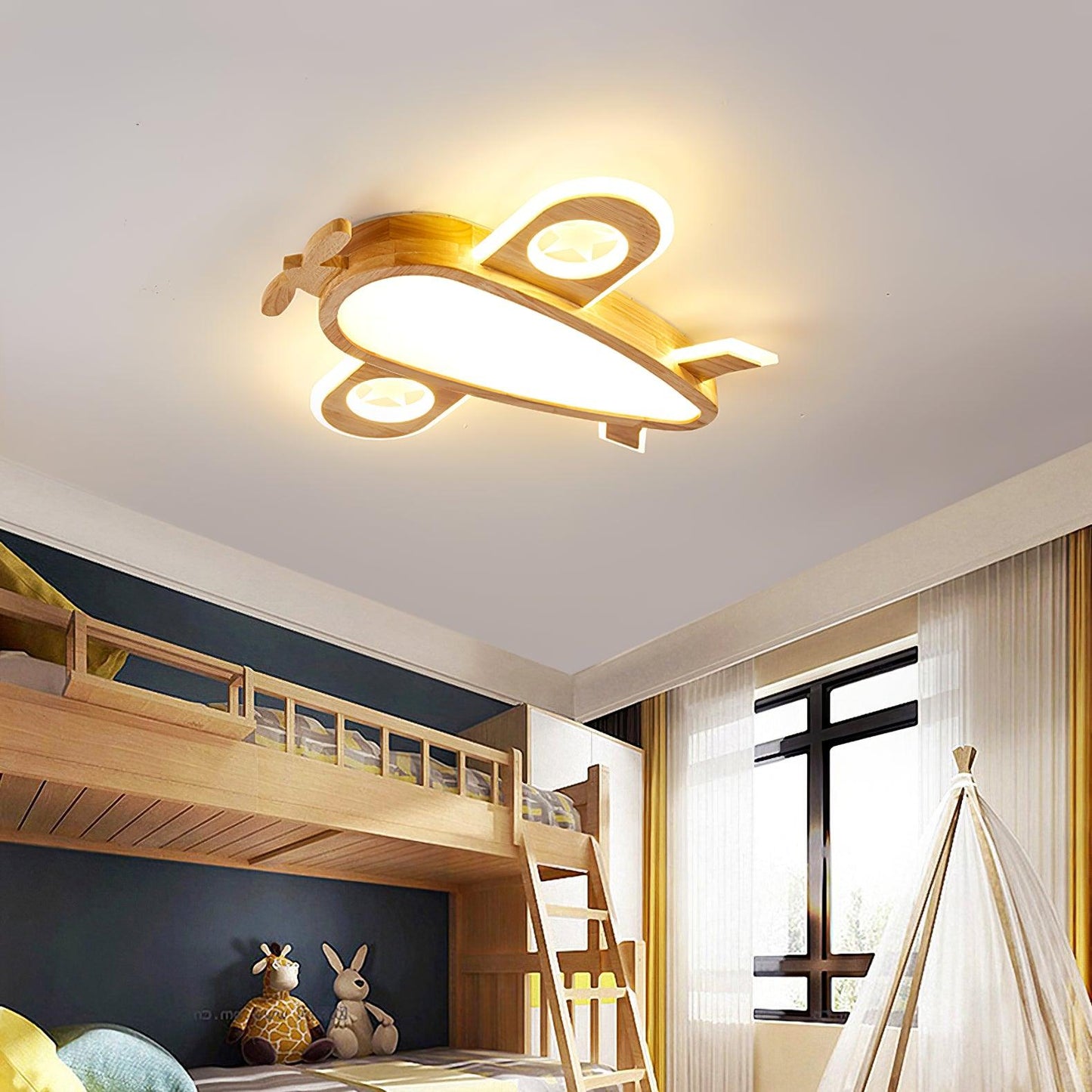 Wood Airplane Ceiling Lamp